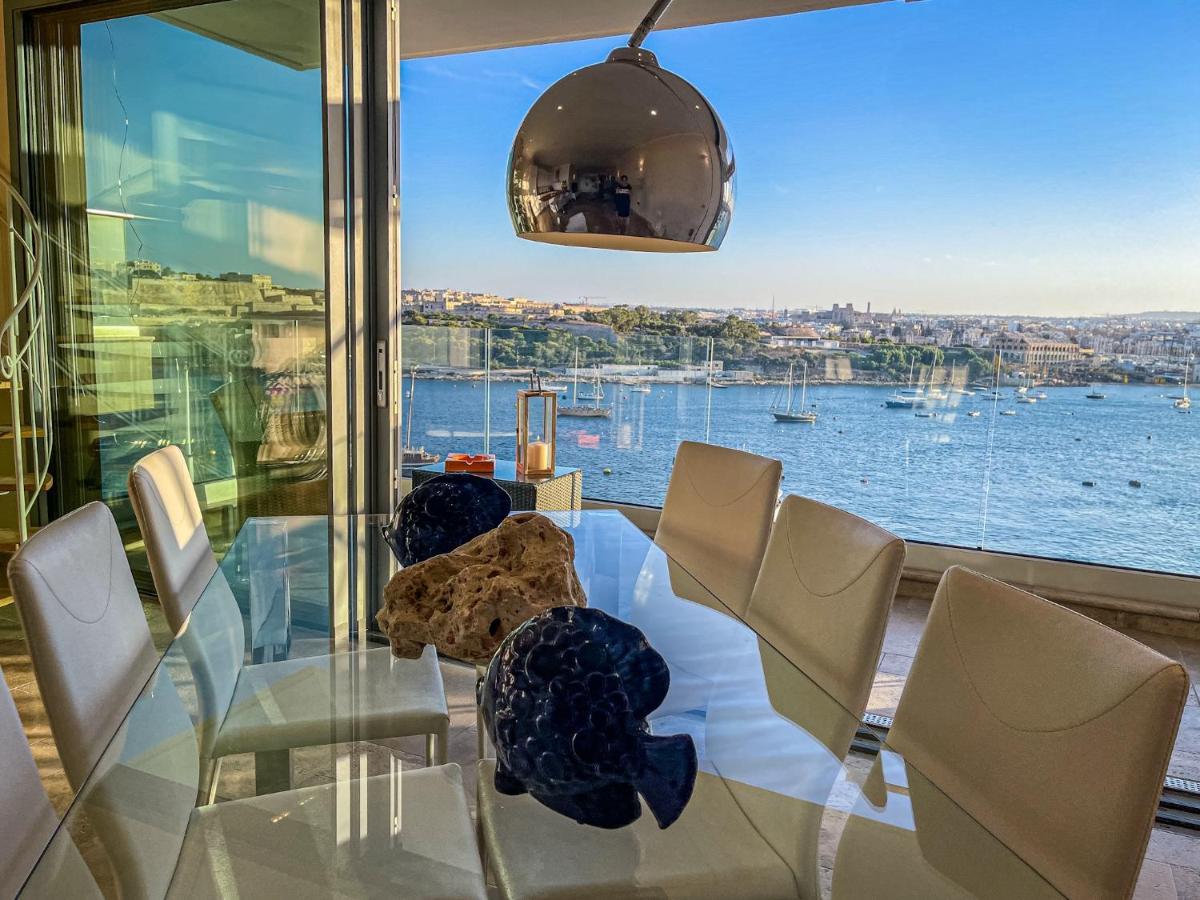 Unique Seafront Triplex Penthouse With Panoramic Bedroom & Rooftop Jacuzzi Overlooking Valletta Sliema Exterior foto